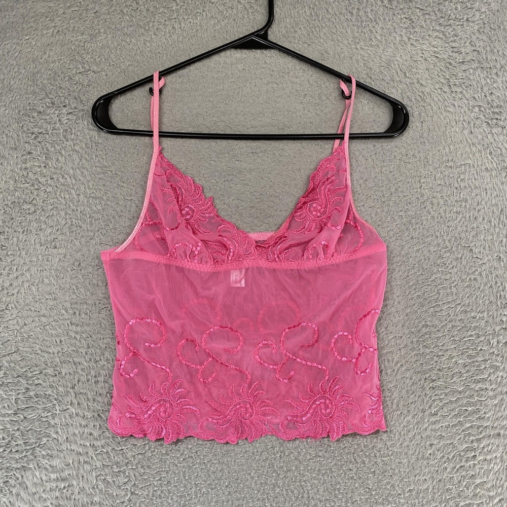Delicates Y2K Tank Womens Large Pink Sheer Mesh Embroidered Lingerie Coquette